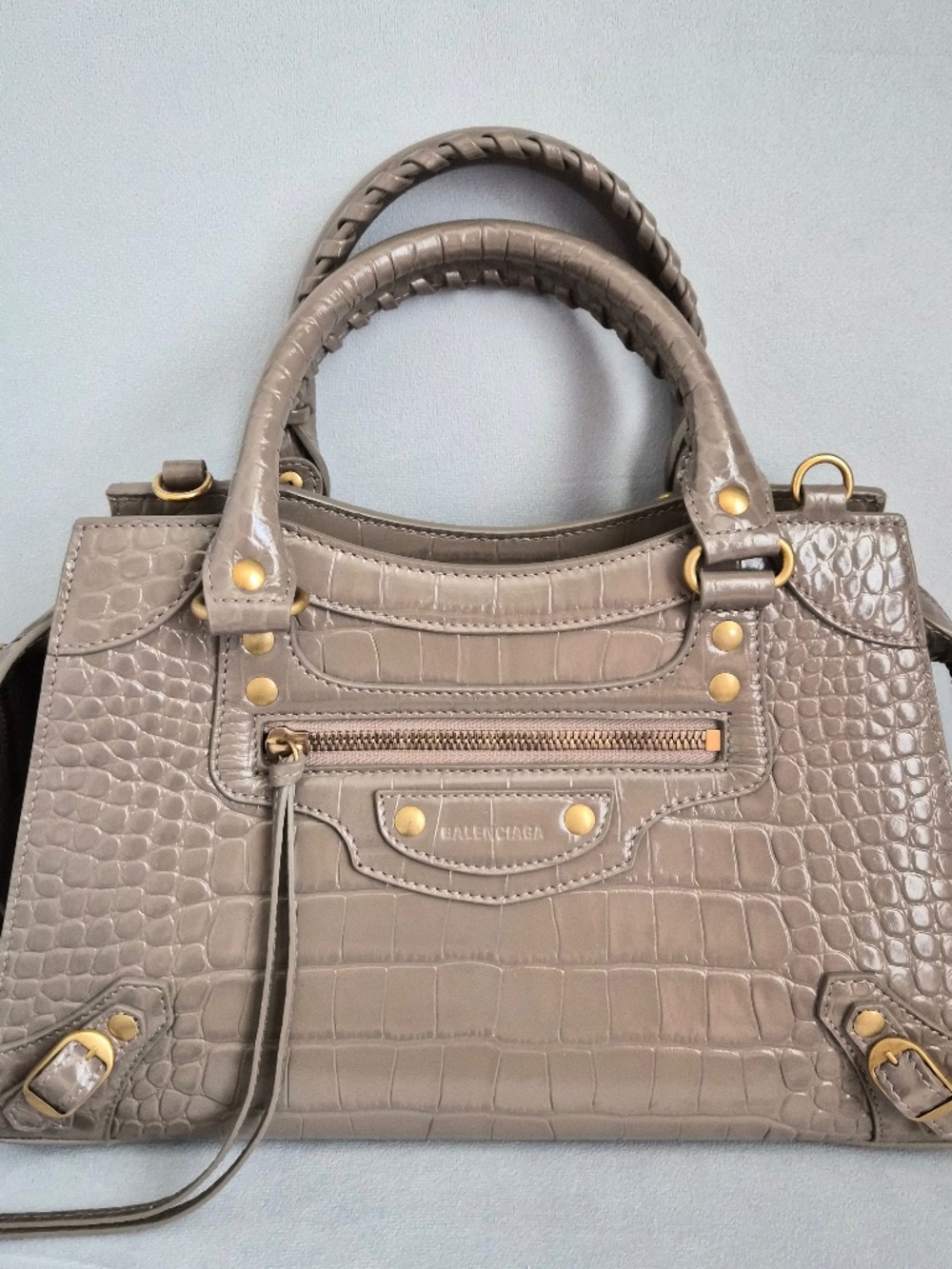 NEW Balenciaga Shiny Calfskin Crocodile Embossed Neo City bag shoulder satchel
